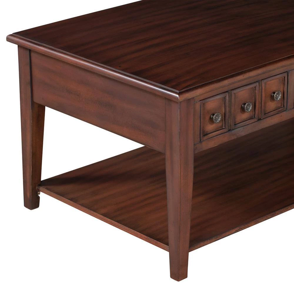 47.00 in. Antique Brown Rectangle Wood Coffee Table With 3 drawers for Living room by Polibi 9 47.00 in. Antique Brown Rectangle Wood Coffee Table With 3 drawers for Living room by Polibi - Image 7