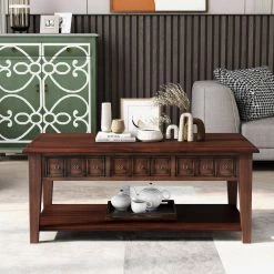 47.00 in. Antique Brown Rectangle Wood Coffee Table With 3 drawers for Living room by Polibi 21 47.00 in. Antique Brown Rectangle Wood Coffee Table With 3 drawers for Living room by Polibi -Cheap sumyeg Store antique brown polibi coffee tables rs 47rwct3d b 31 1000