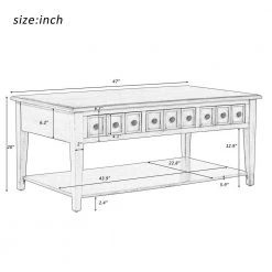 47.00 in. Antique Brown Rectangle Wood Coffee Table With 3 drawers for Living room by Polibi 14 47.00 in. Antique Brown Rectangle Wood Coffee Table With 3 drawers for Living room by Polibi -Cheap sumyeg Store antique brown polibi coffee tables rs 47rwct3d b 40 1000