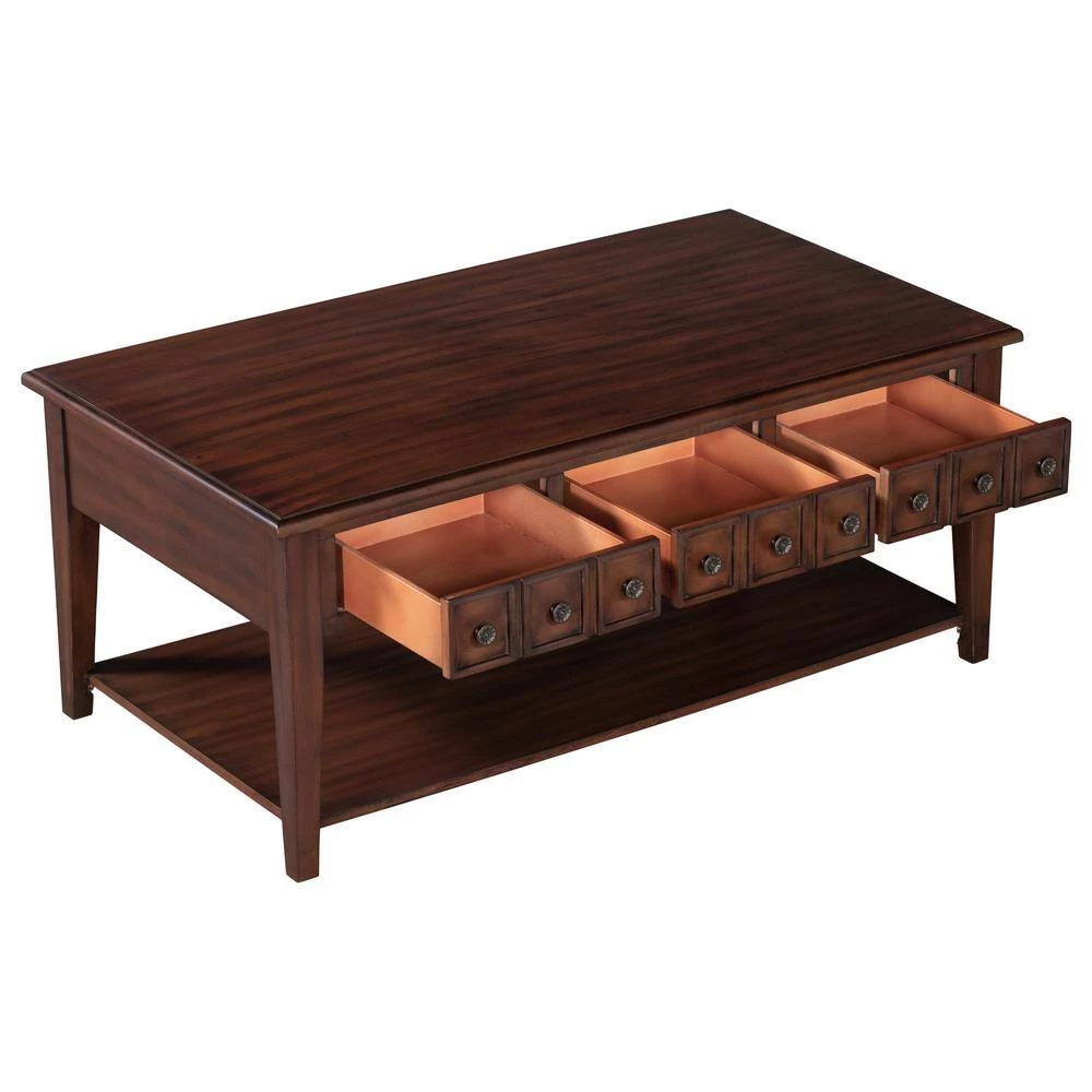 47.00 in. Antique Brown Rectangle Wood Coffee Table With 3 drawers for Living room by Polibi 8 47.00 in. Antique Brown Rectangle Wood Coffee Table With 3 drawers for Living room by Polibi - Image 6