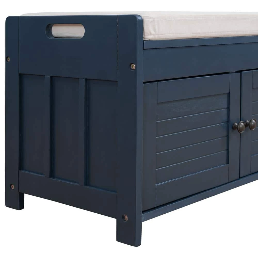 Antique Navy Storage Bench with Removable Cushion and 3 Shutter-shaped Doors by Polibi 10 Antique Navy Storage Bench with Removable Cushion and 3 Shutter-shaped Doors by Polibi - Image 8