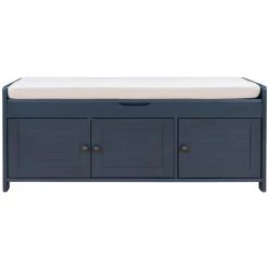 Antique Navy Storage Bench with Removable Cushion and 3 Shutter-shaped Doors by Polibi