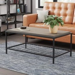 Ruby 42 in. Gray Ash Rectangle Wood and Metal Coffee Table by Brookside