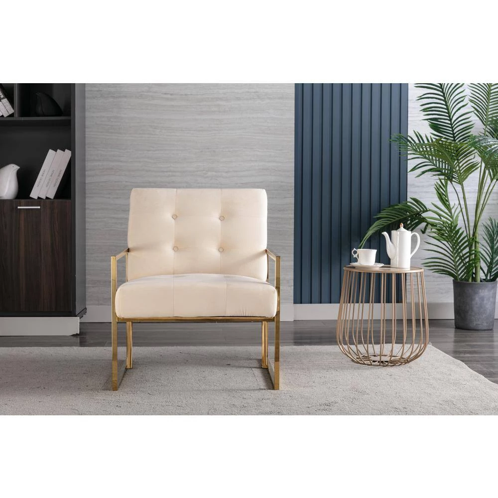 Modern Style Turfted Velvet Beige Home Office Armchair Golden Metal Living Room Chair by sumyeg 12 Modern Style Turfted Velvet Beige Home Office Armchair Golden Metal Living Room Chair by sumyeg - Image 10
