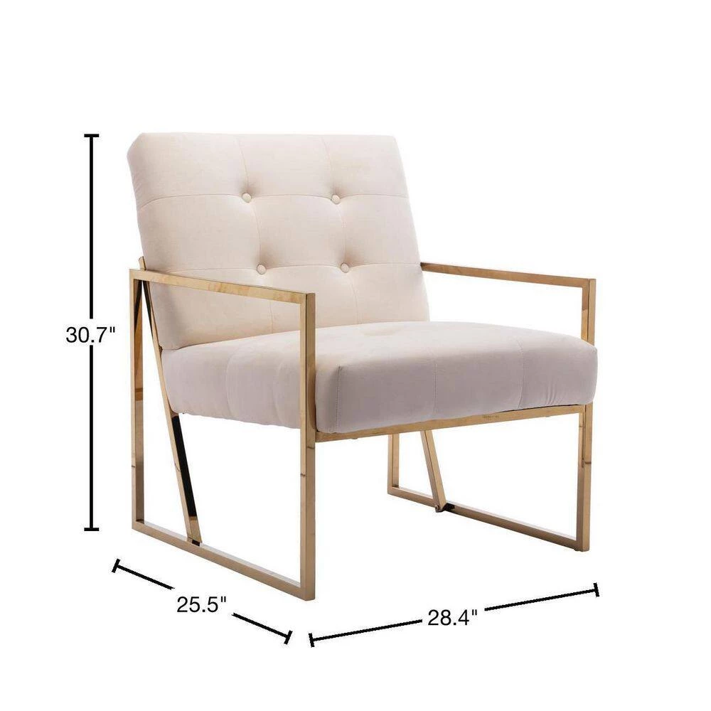 Modern Style Turfted Velvet Beige Home Office Armchair Golden Metal Living Room Chair by sumyeg 5 Modern Style Turfted Velvet Beige Home Office Armchair Golden Metal Living Room Chair by sumyeg - Image 3