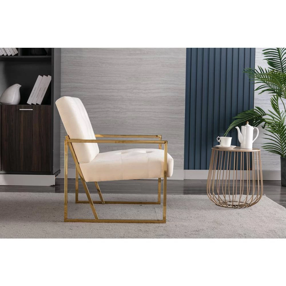 Modern Style Turfted Velvet Beige Home Office Armchair Golden Metal Living Room Chair by sumyeg 11 Modern Style Turfted Velvet Beige Home Office Armchair Golden Metal Living Room Chair by sumyeg - Image 9