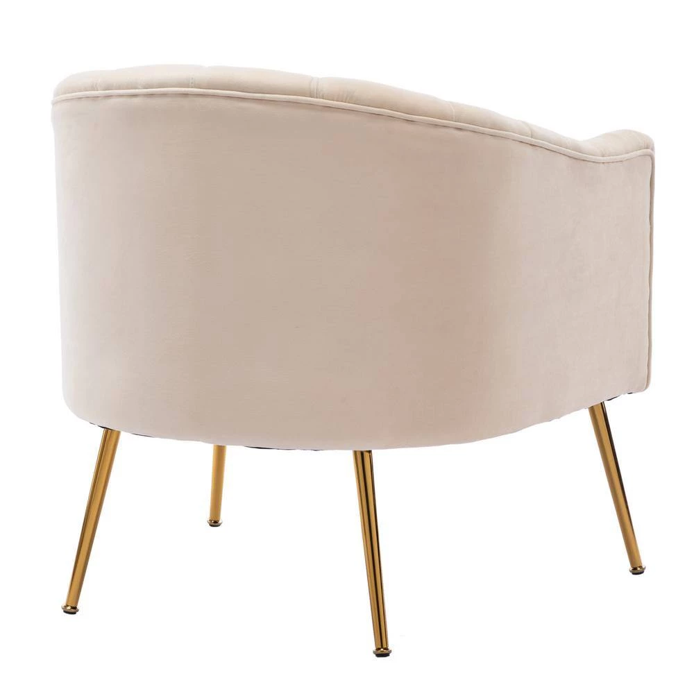 Classic Strip Beige Tufting Velvet Accent Chair Living Room Barrel Chair with Golden Metal Leg by sumyeg 8 Classic Strip Beige Tufting Velvet Accent Chair Living Room Barrel Chair with Golden Metal Leg by sumyeg - Image 6
