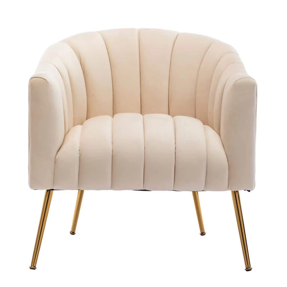 Classic Strip Beige Tufting Velvet Accent Chair Living Room Barrel Chair with Golden Metal Leg by sumyeg 3 Classic Strip Beige Tufting Velvet Accent Chair Living Room Barrel Chair with Golden Metal Leg by sumyeg