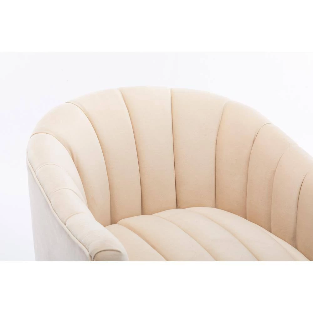 Classic Strip Beige Tufting Velvet Accent Chair Living Room Barrel Chair with Golden Metal Leg by sumyeg 6 Classic Strip Beige Tufting Velvet Accent Chair Living Room Barrel Chair with Golden Metal Leg by sumyeg - Image 4