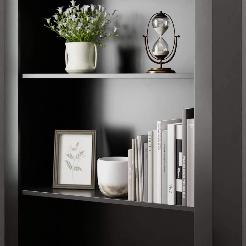 Elaine 72 in. Black Wood 5-Shelf Standard Bookcase with Adjustable Shelves by Brookside 11 Elaine 72 in. Black Wood 5-Shelf Standard Bookcase with Adjustable Shelves by Brookside - Image 9