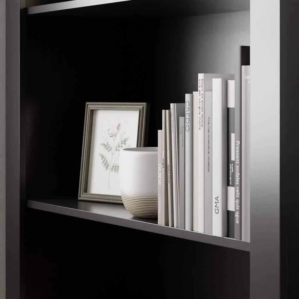 Elaine 72 in. Black Wood 5-Shelf Standard Bookcase with Adjustable Shelves by Brookside 9 Elaine 72 in. Black Wood 5-Shelf Standard Bookcase with Adjustable Shelves by Brookside - Image 7