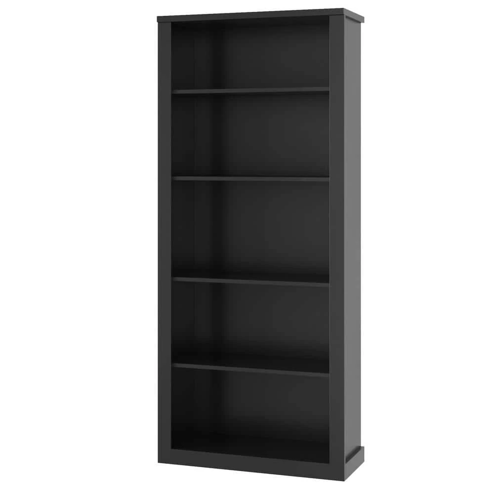 Elaine 72 in. Black Wood 5-Shelf Standard Bookcase with Adjustable Shelves by Brookside 4 Elaine 72 in. Black Wood 5-Shelf Standard Bookcase with Adjustable Shelves by Brookside - Image 2