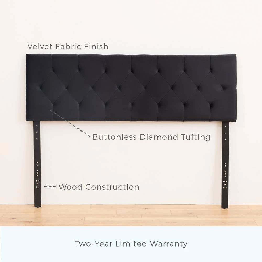 Jane Adjustable Black Velvet Upholstered Full Headboard by Brookside 8 Jane Adjustable Black Velvet Upholstered Full Headboard by Brookside - Image 6