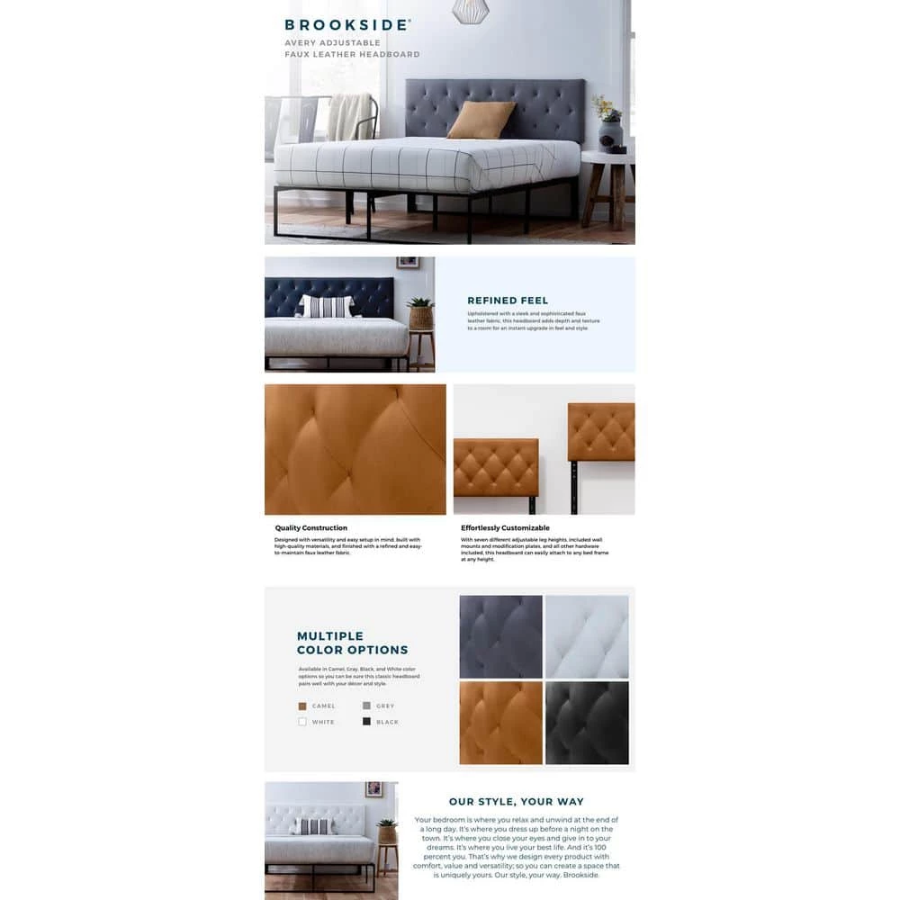 Avery Adjustable Black Faux Leather King Headboard by Brookside 5 Avery Adjustable Black Faux Leather King Headboard by Brookside - Image 3