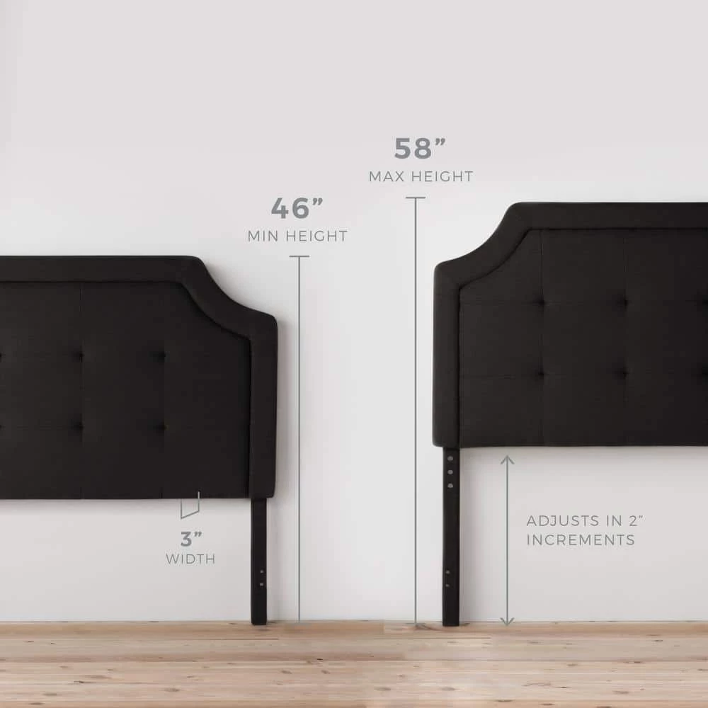 Ella Upholstered Scoop-Edge Black Queen Headboard with Square Tufting by Brookside 5 Ella Upholstered Scoop-Edge Black Queen Headboard with Square Tufting by Brookside - Image 3