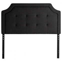 Ella Upholstered Scoop-Edge Black Queen Headboard with Square Tufting by Brookside