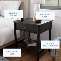 Eden 1-Drawer Black Classic Wood Nightstand 23 in. H x 20 in. W x 18.5 in. D by Brookside -Cheap sumyeg Store black brookside nightstands bs0005ent20bk 44 1000