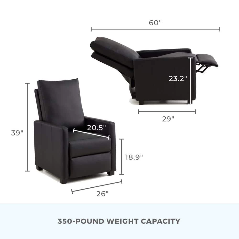 Lois Black Faux Leather Square Arm Manual Recliner by Brookside 5 Lois Black Faux Leather Square Arm Manual Recliner by Brookside - Image 3