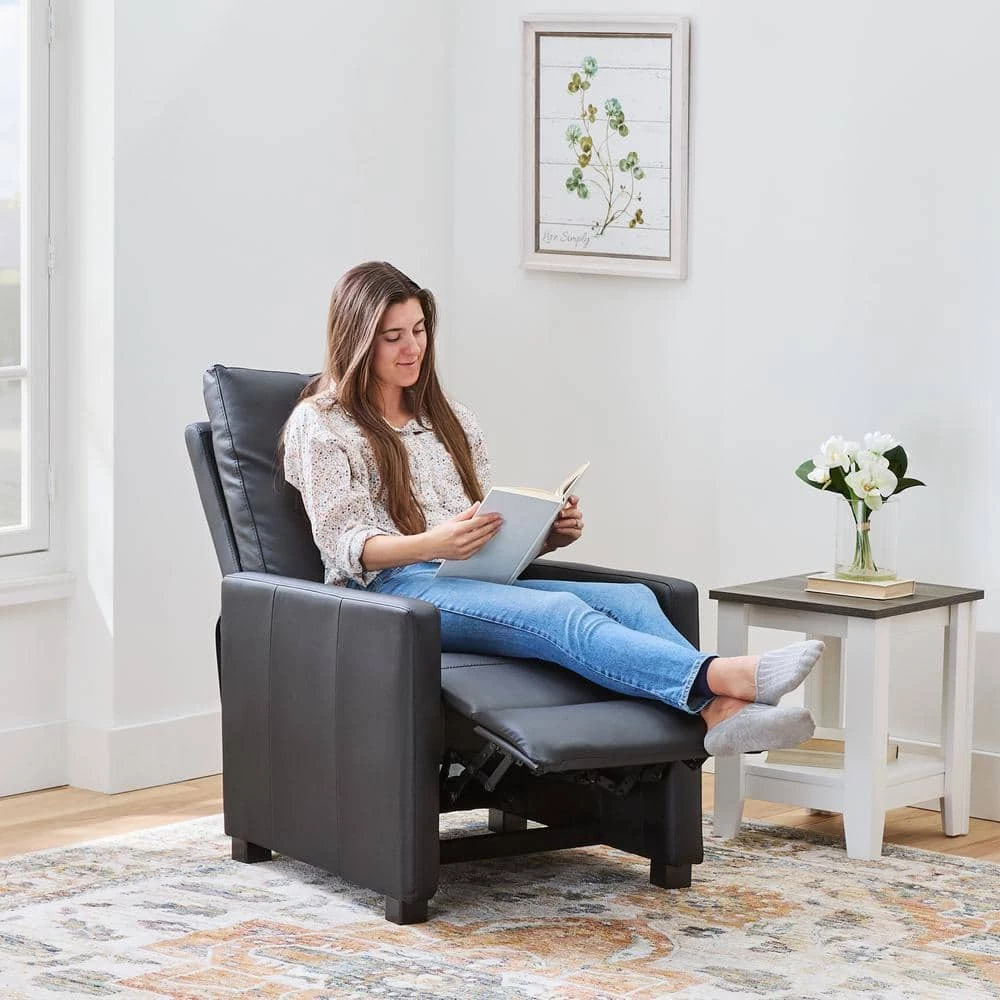 Lois Black Faux Leather Square Arm Manual Recliner by Brookside 7 Lois Black Faux Leather Square Arm Manual Recliner by Brookside - Image 5