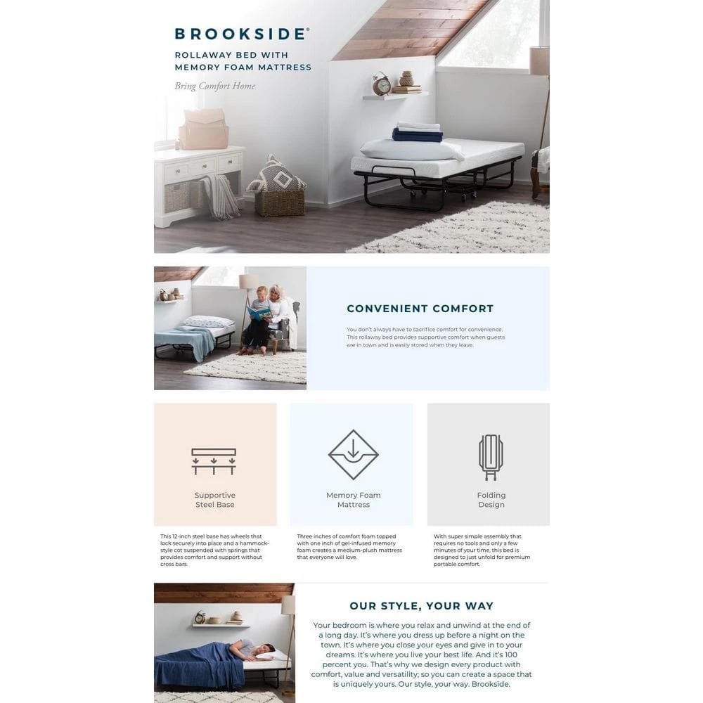 Rollaway Bed with 4 in. Twin XL Memory Foam Mattress Medium-Plush Folding Mattress by Brookside 5 Rollaway Bed with 4 in. Twin XL Memory Foam Mattress Medium-Plush Folding Mattress by Brookside - Image 3