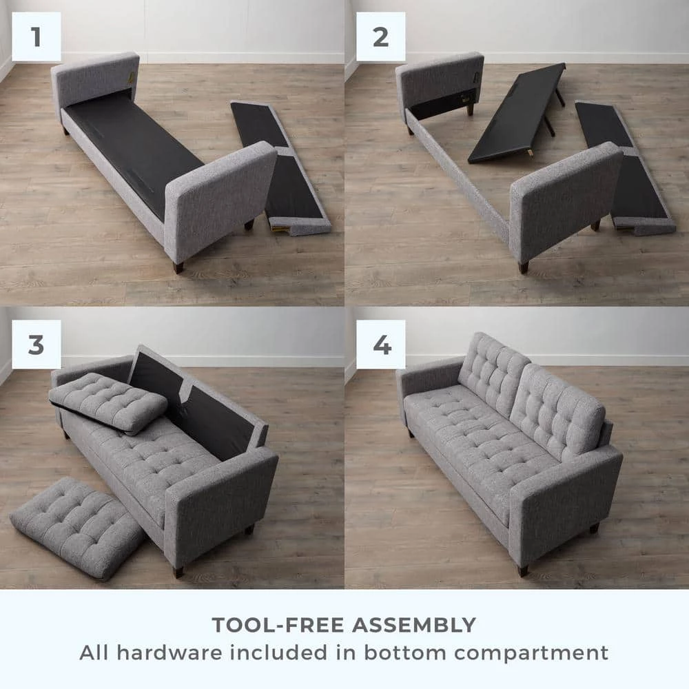 Brynn 76 in. Black Faux Leather Upholstered 3 Seat Square Arm Sofa with Removable Cushions and Buttonless Tufting by Brookside 7 Brynn 76 in. Black Faux Leather Upholstered 3 Seat Square Arm Sofa with Removable Cushions and Buttonless Tufting by Brookside - Image 5