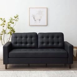 Brynn 76 in. Black Faux Leather Upholstered 3 Seat Square Arm Sofa with Removable Cushions and Buttonless Tufting by Brookside 21 Brynn 76 in. Black Faux Leather Upholstered 3 Seat Square Arm Sofa with Removable Cushions and Buttonless Tufting by Brookside -Cheap sumyeg Store black brookside sofas couches bs0005sof00fk 31 1000