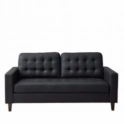 Brynn 76 in. Black Faux Leather Upholstered 3 Seat Square Arm Sofa with Removable Cushions and Buttonless Tufting by Brookside