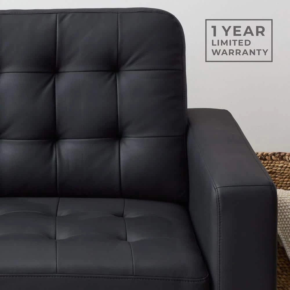Brynn 76 in. Black Faux Leather Upholstered 3 Seat Square Arm Sofa with Removable Cushions and Buttonless Tufting by Brookside 4 Brynn 76 in. Black Faux Leather Upholstered 3 Seat Square Arm Sofa with Removable Cushions and Buttonless Tufting by Brookside - Image 2