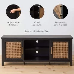 Bridget 60 in. Quick Assembly Black Wood TV Stand with Natural Cane-Doors Fits TV's up to 65 in. With Cable Management by Brookside 15 Bridget 60 in. Quick Assembly Black Wood TV Stand with Natural Cane-Doors Fits TV's up to 65 in. With Cable Management by Brookside -Cheap sumyeg Store black brookside tv stands bs0003mdc60bk 40 1000