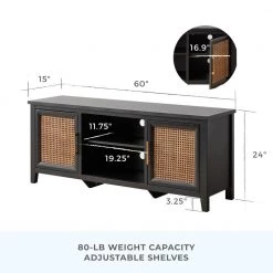 Bridget 60 in. Quick Assembly Black Wood TV Stand with Natural Cane-Doors Fits TV's up to 65 in. With Cable Management by Brookside 16 Bridget 60 in. Quick Assembly Black Wood TV Stand with Natural Cane-Doors Fits TV's up to 65 in. With Cable Management by Brookside -Cheap sumyeg Store black brookside tv stands bs0003mdc60bk a0 1000