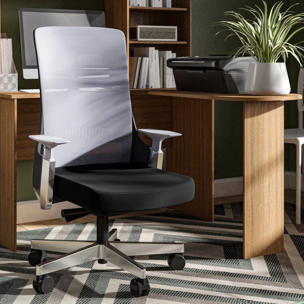 Mesh Medium Back Black Fabric Seat Swivel Ergonomic Executive Office Chair with Adjustable Arms by Nyhus 4 Mesh Medium Back Black Fabric Seat Swivel Ergonomic Executive Office Chair with Adjustable Arms by Nyhus - Image 2