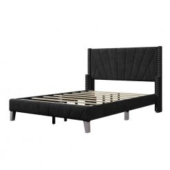 3-Pieces Black Full Bedroom Set Velvet Upholstered Bed and 2 Nightstand by Polibi 22 3-Pieces Black Full Bedroom Set Velvet Upholstered Bed and 2 Nightstand by Polibi -Cheap sumyeg Store black polibi bedroom sets cb 3pbsvu fb 1f 1000