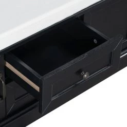 Black Storage Bench with 2 Drawers and 2 cabinets for Living Room, Entryway (42.5''W x 15.9''D x 17.5''H) by Polibi -Cheap sumyeg Store black polibi dining benches rs sb2d2c bk 44 1000