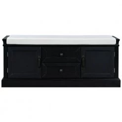 Black Storage Bench with 2 Drawers and 2 cabinets for Living Room, Entryway (42.5''W x 15.9''D x 17.5''H) by Polibi