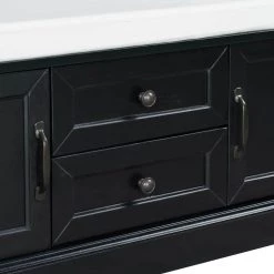 Black Storage Bench with 2 Drawers and 2 cabinets for Living Room, Entryway (42.5''W x 15.9''D x 17.5''H) by Polibi -Cheap sumyeg Store black polibi dining benches rs sb2d2c bk c3 1000