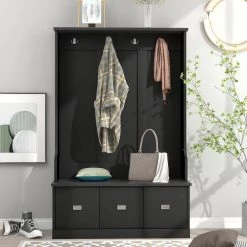 Black Hall Tree with 4 Hooks and 3 Large Drawers for Hallway by Polibi -Cheap sumyeg Store black polibi hall trees rs ht4h3d b 31 1000