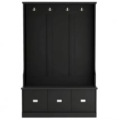 Black Hall Tree with 4 Hooks and 3 Large Drawers for Hallway by Polibi