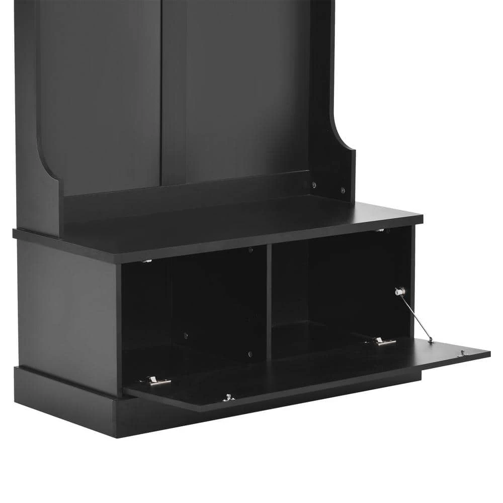 Black Hall Tree with Coat Hanger, Storage Bench for Livingroom, Hallway by Polibi 9 Black Hall Tree with Coat Hanger, Storage Bench for Livingroom, Hallway by Polibi - Image 7