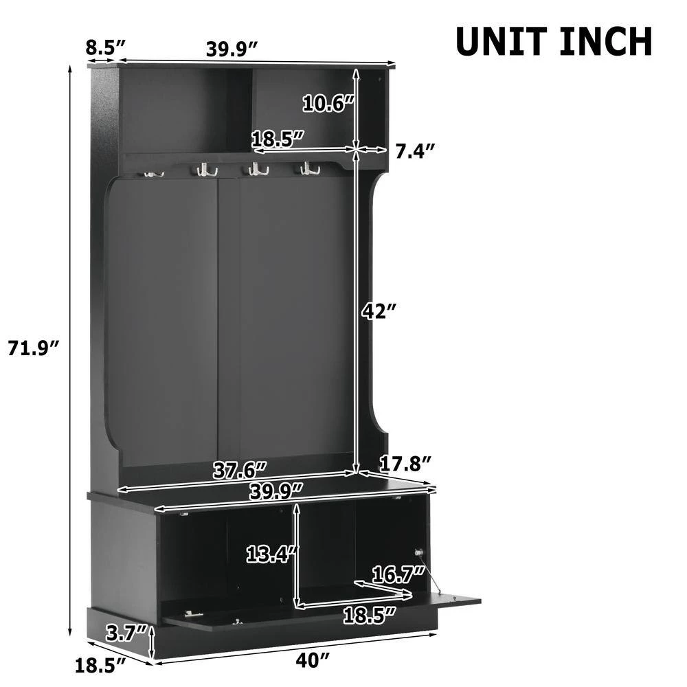 Black Hall Tree with Coat Hanger, Storage Bench for Livingroom, Hallway by Polibi 5 Black Hall Tree with Coat Hanger, Storage Bench for Livingroom, Hallway by Polibi - Image 3