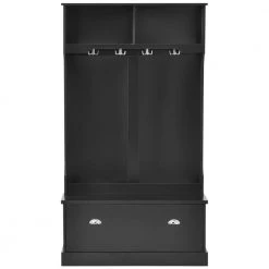 Black Hall Tree with Coat Hanger, Storage Bench for Livingroom, Hallway by Polibi