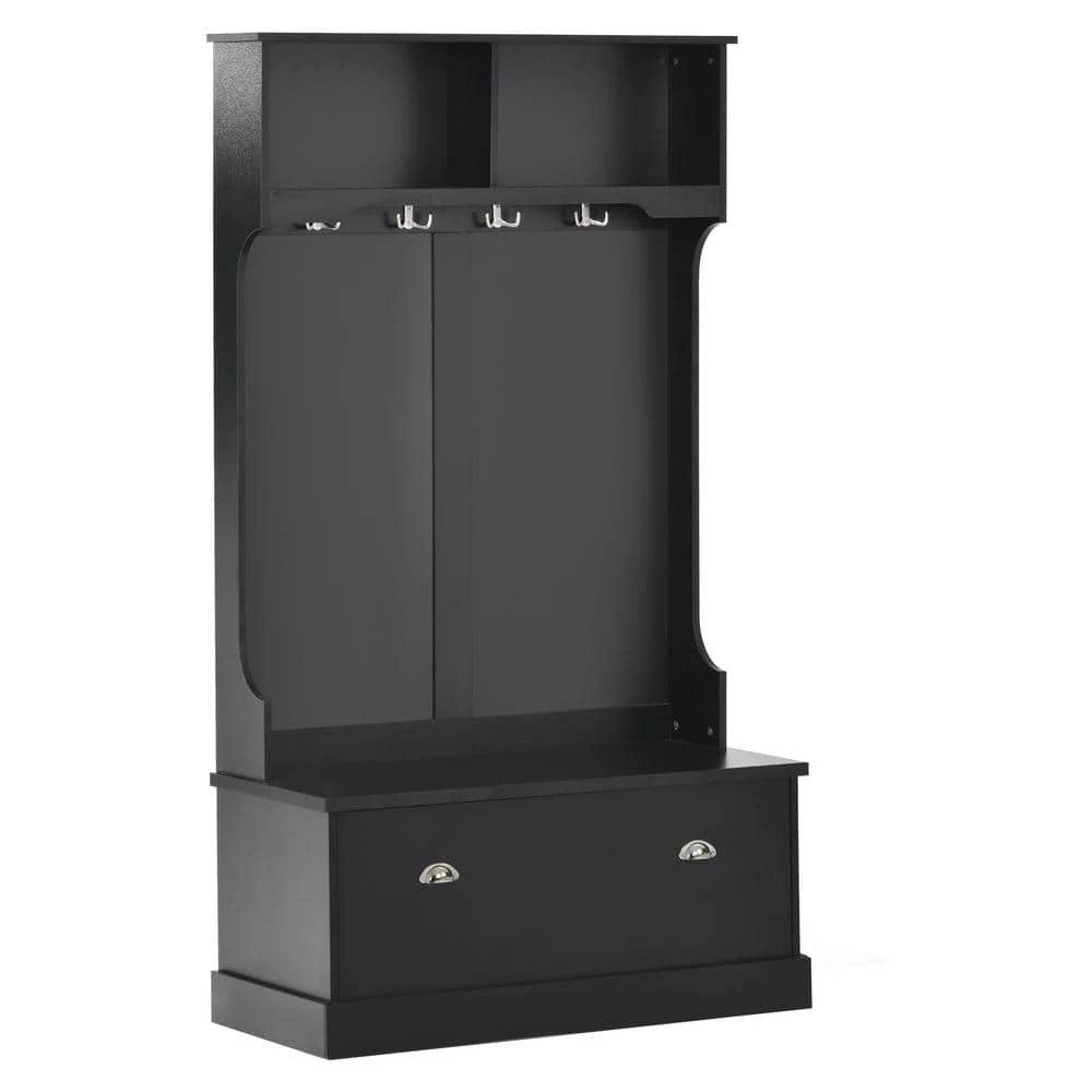 Black Hall Tree with Coat Hanger, Storage Bench for Livingroom, Hallway by Polibi 7 Black Hall Tree with Coat Hanger, Storage Bench for Livingroom, Hallway by Polibi - Image 5