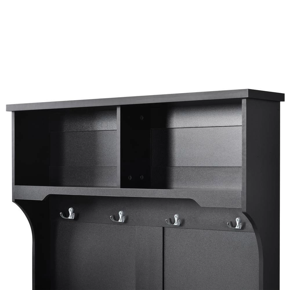Hall Tree Entryway Bench in Black with Shelves Cabinet and 4 Hooks by Polibi 8 Hall Tree Entryway Bench in Black with Shelves Cabinet and 4 Hooks by Polibi - Image 6