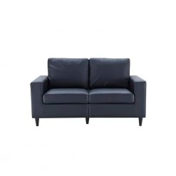 60.20 in. W Black Square Arm PU Leather Upholstered Modern Style Straight Loveseat (2-Seat) by Polibi
