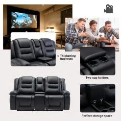 71.7 in. W Black PU Leather 2-Seat Straight Loveseat, Home Theater Seating Manual Recliner by Polibi 23 71.7 in. W Black PU Leather 2-Seat Straight Loveseat, Home Theater Seating Manual Recliner by Polibi -Cheap sumyeg Store black polibi loveseats rs bpltsl tw 31 1000