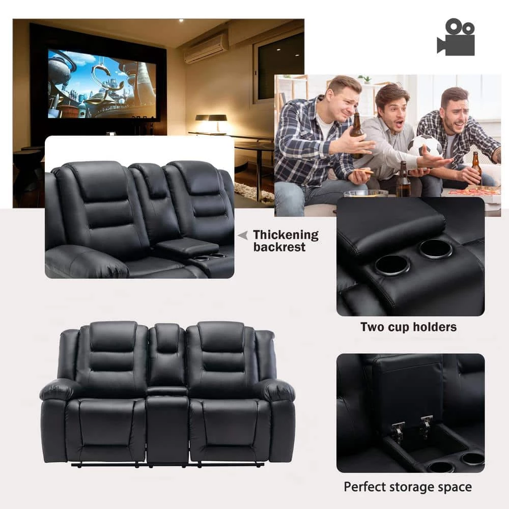 71.7 in. W Black PU Leather 2-Seat Straight Loveseat, Home Theater Seating Manual Recliner by Polibi 13 71.7 in. W Black PU Leather 2-Seat Straight Loveseat, Home Theater Seating Manual Recliner by Polibi - Image 11
