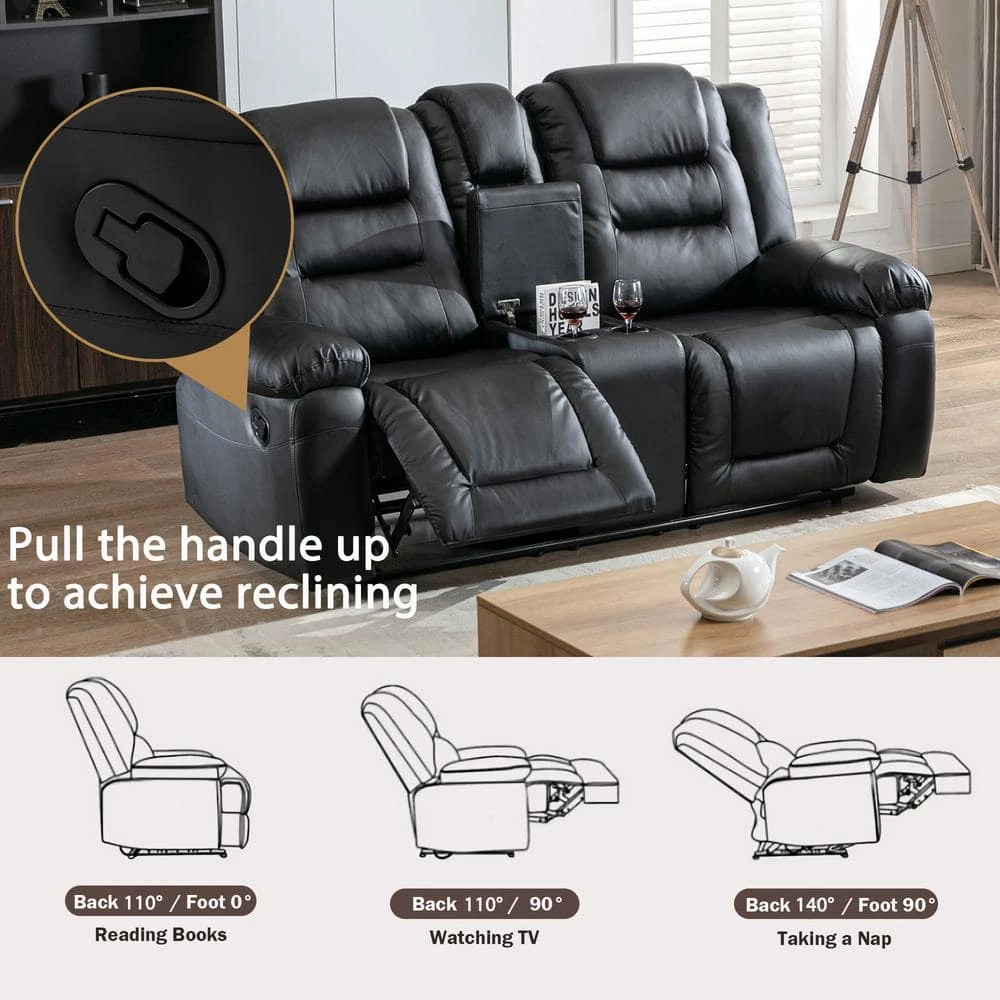 71.7 in. W Black PU Leather 2-Seat Straight Loveseat, Home Theater Seating Manual Recliner by Polibi 11 71.7 in. W Black PU Leather 2-Seat Straight Loveseat, Home Theater Seating Manual Recliner by Polibi - Image 9
