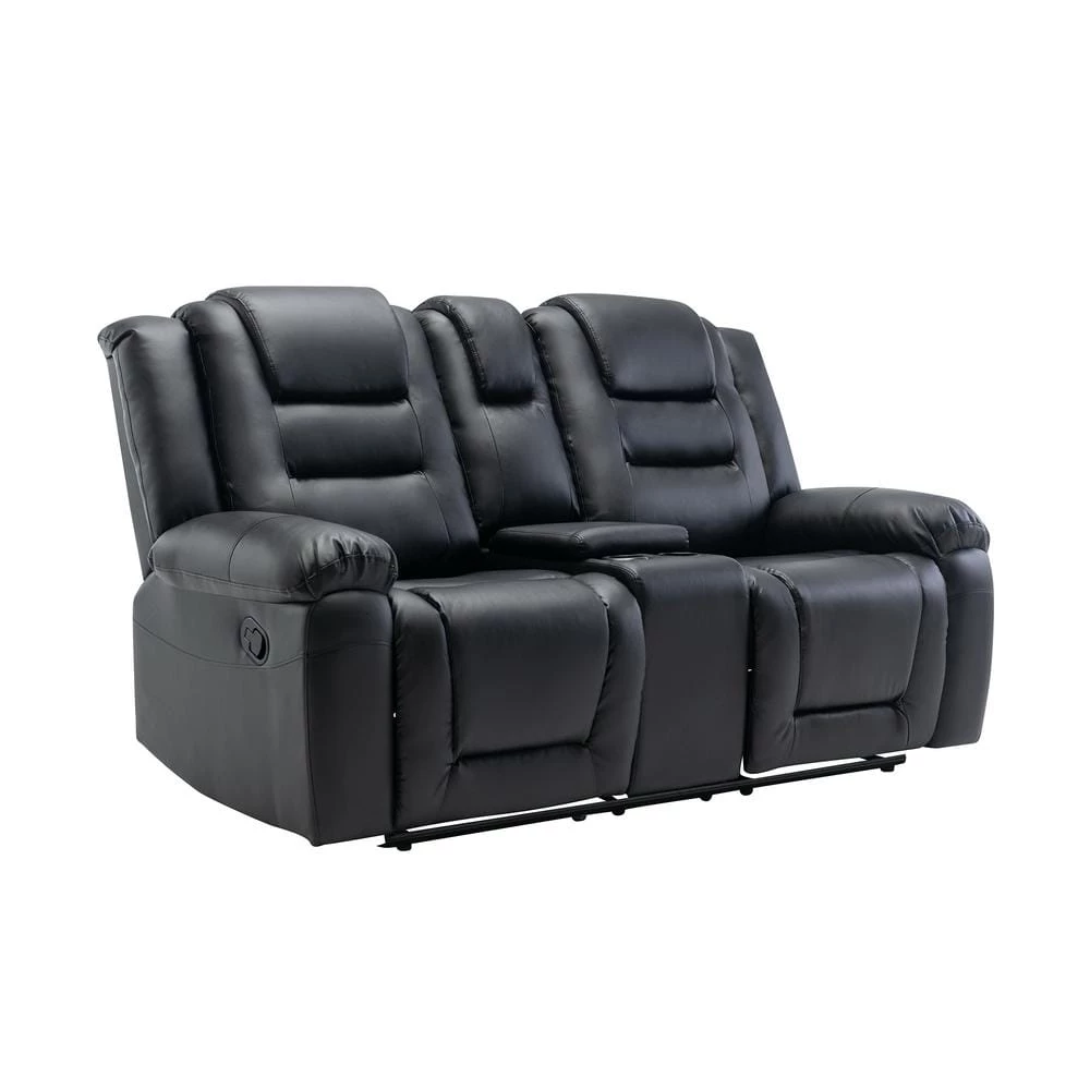71.7 in. W Black PU Leather 2-Seat Straight Loveseat, Home Theater Seating Manual Recliner by Polibi 3 71.7 in. W Black PU Leather 2-Seat Straight Loveseat, Home Theater Seating Manual Recliner by Polibi