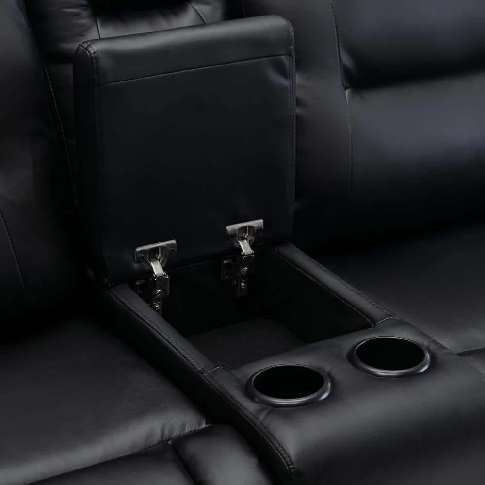 71.7 in. W Black PU Leather 2-Seat Straight Loveseat, Home Theater Seating Manual Recliner by Polibi 8 71.7 in. W Black PU Leather 2-Seat Straight Loveseat, Home Theater Seating Manual Recliner by Polibi - Image 6