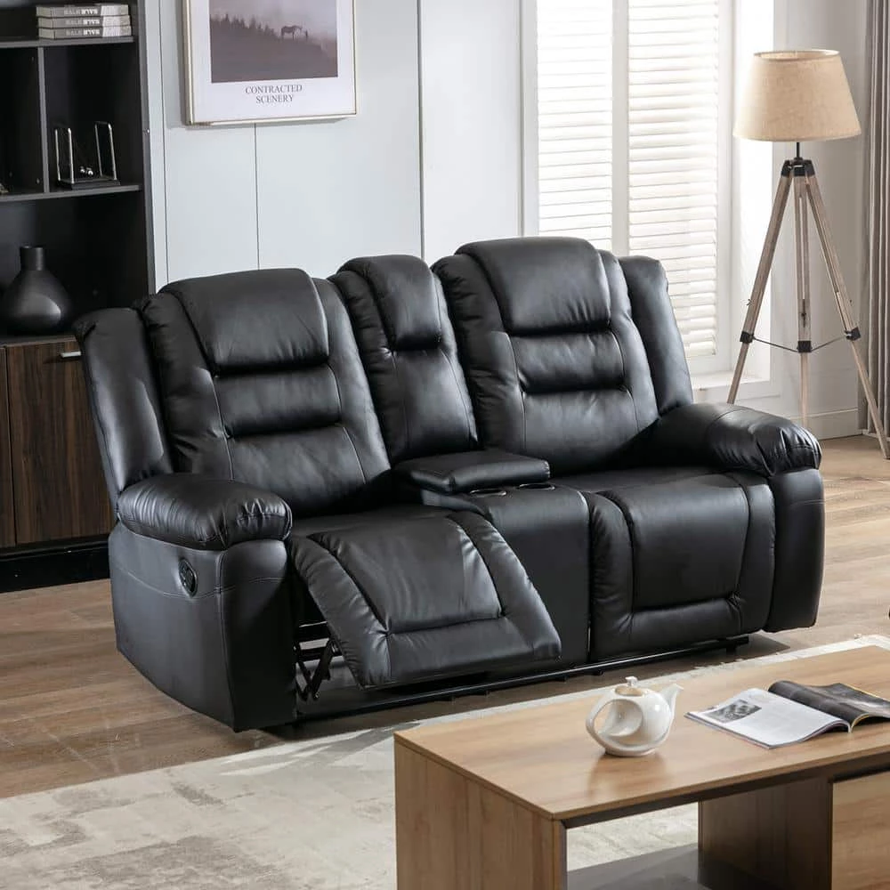 71.7 in. W Black PU Leather 2-Seat Straight Loveseat, Home Theater Seating Manual Recliner by Polibi 4 71.7 in. W Black PU Leather 2-Seat Straight Loveseat, Home Theater Seating Manual Recliner by Polibi - Image 2