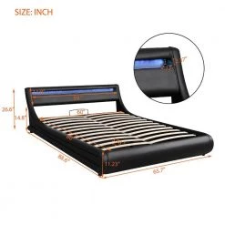 65.70 in. W Queen Upholstered Leather Platform bed in Black with a Hydraulic Storage System, LED Light Headboard by Polibi -Cheap sumyeg Store black polibi platform beds mb 657pbhl b 40 1000